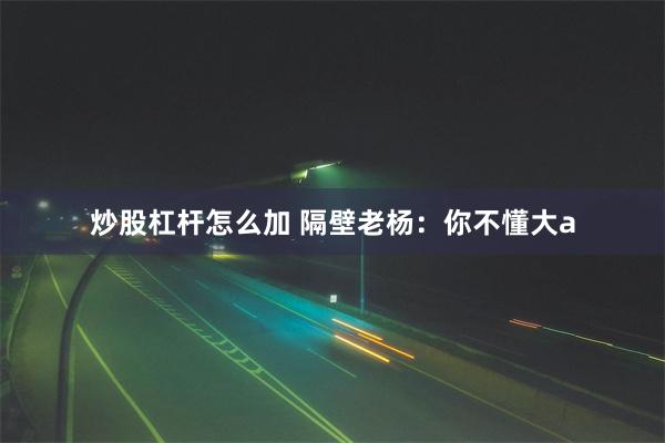 炒股杠杆怎么加 隔壁老杨：你不懂大a